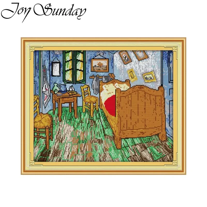 Embroidery Meaning - 毎日の喜び-ヴァンゴッホの寝室パターンクロスステッチキット、DIY手刺embroideryセット、プリント生地、カウント、アイーダ、16カラット、14カラット、11カラット、ホット