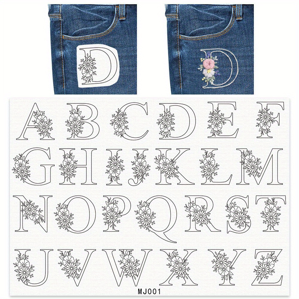 Embroidery Meaning - 花柄の文字Dデザインの刺繍安定剤1個 - 手縫い用の自己粘着性、水溶性パターン
