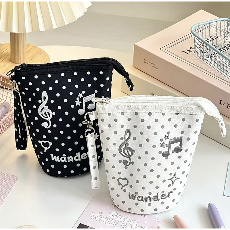 かわいい水玉模様の音符刺繍ペンケース、携帯用リストストラップ - Embroidery Bag のレビューと価格