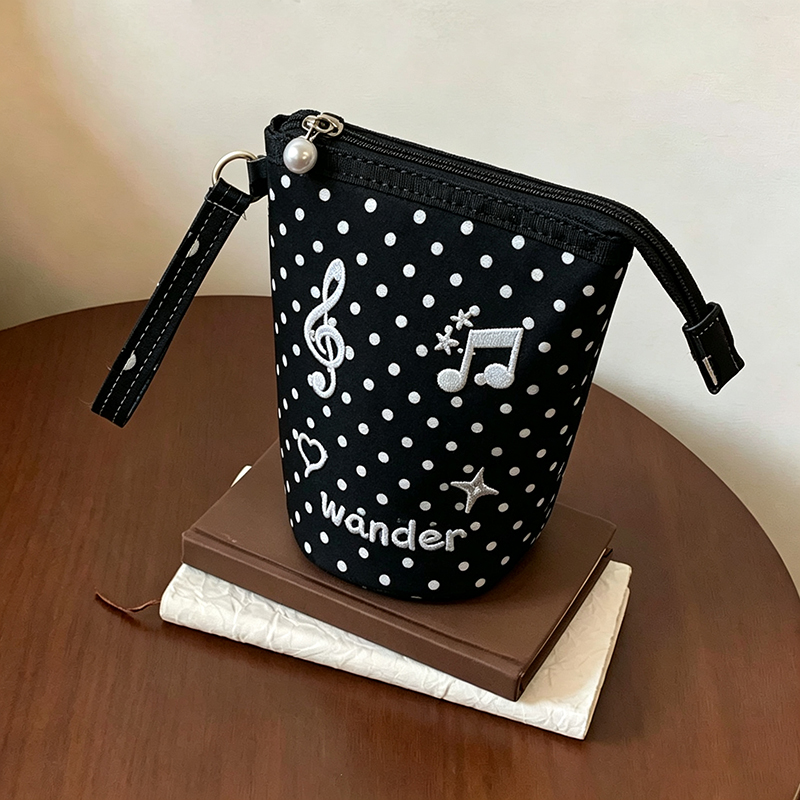 かわいい水玉模様の音符刺繍ペンケース、携帯用リストストラップ - Embroidery Bag のレビューと価格