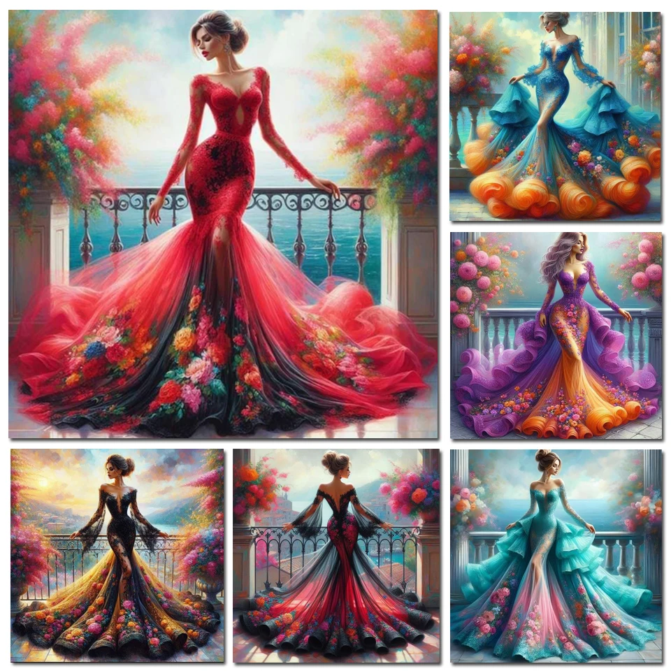 DIYダイヤモンドペイントアート。美しいドレスを着た女性のモ - Embroidery Garments のレビューと価格