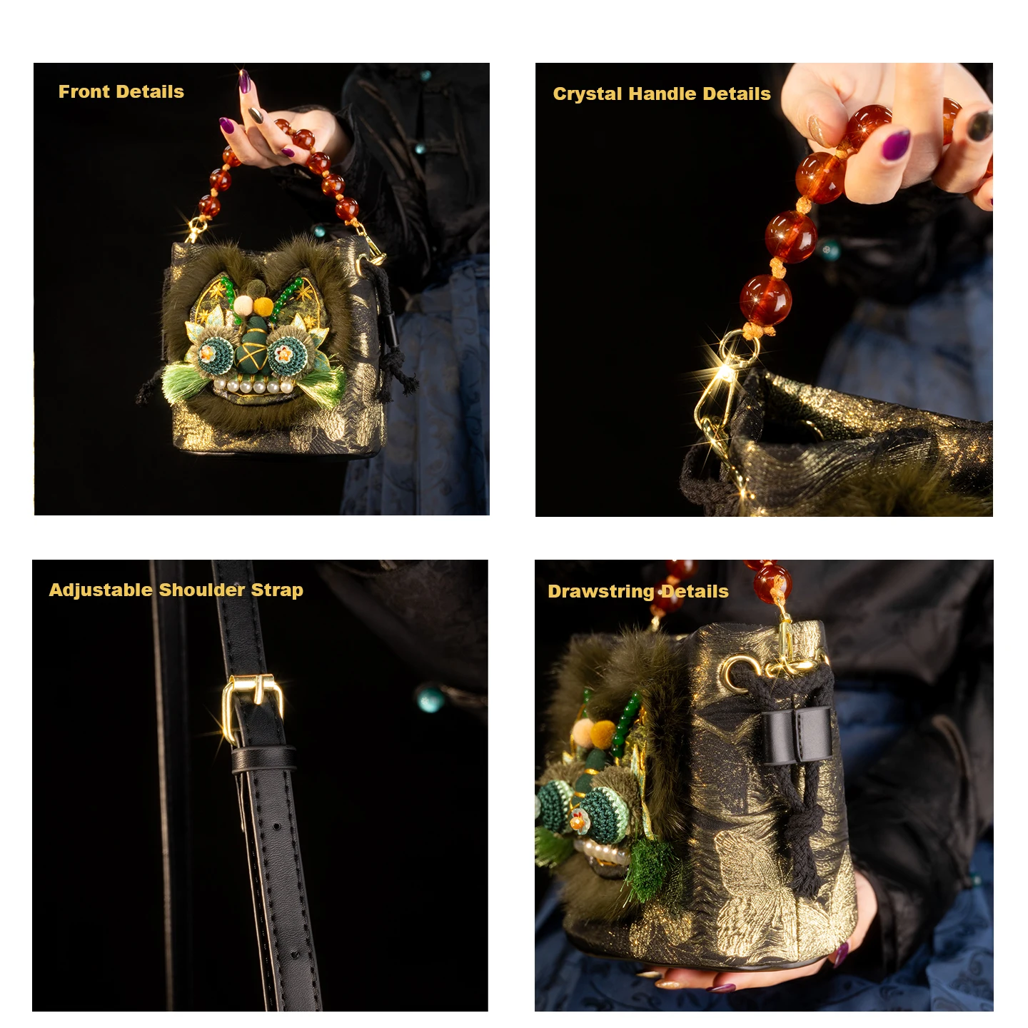 エスニック調の女性用クロスボディバッグ。3D刺繍、ドロースト - Embroidery Bag のレビューと価格