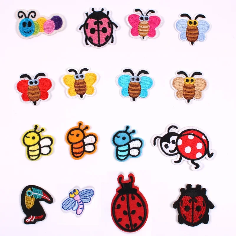 100 ピース/ロット小さな刺繍パッチオオハシ毛虫カブトムシ - Embroidery Lady Bug のレビューと価格