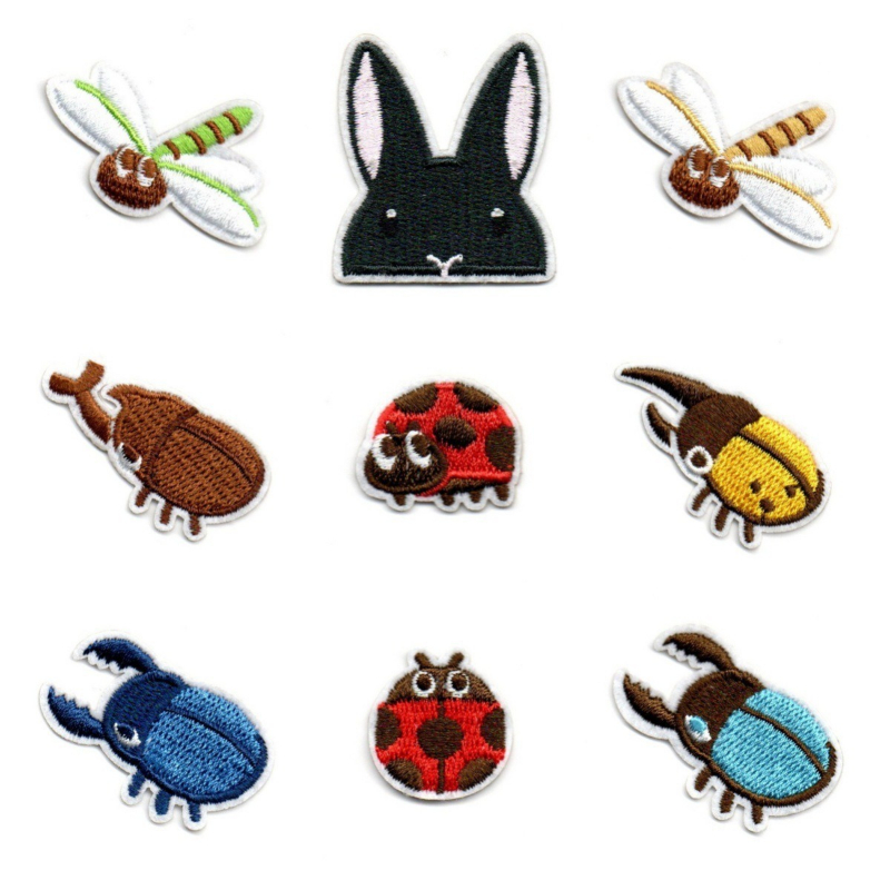 50 ピース/ロットアニメ刺繍パッチてんとう虫ウサギカブトム - Embroidery Lady Bug のレビューと価格