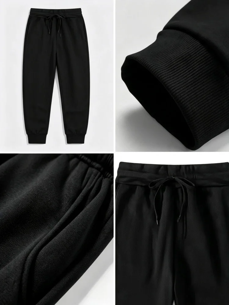 厚手のフリース裏地を使用した、裾が絞られた黒のメンズジョガー - Embroidery Online のレビューと価格